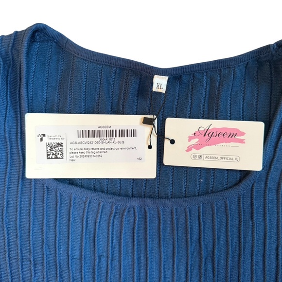 NWT Amazon Agseem Blue Long Sleeve Ribbed Knit Maxi Dress 100% Viscose - Picture 8 of 13